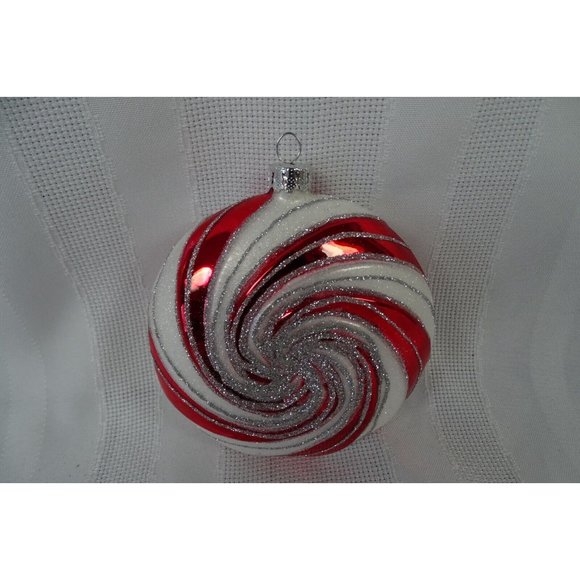 3 Glass Christmas Ornaments Candy Cane Teardrop Indent - Picture 2 of 5